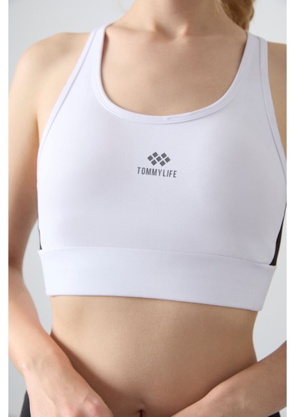 Beyaz Çapraz Sırt Detaylı Slim Fit U Yaka Pedli Kadın Spor Büstiyer - 97121 fiyatları