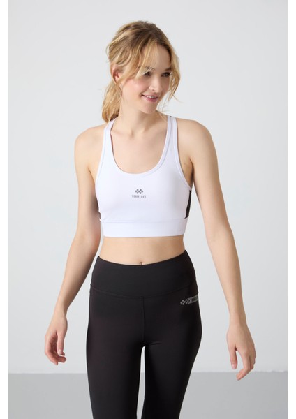 Beyaz Çapraz Sırt Detaylı Slim Fit U Yaka Pedli Kadın Spor Büstiyer - 97121 modelleri
