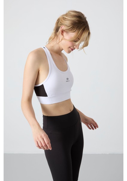 Beyaz Çapraz Sırt Detaylı Slim Fit U Yaka Pedli Kadın Spor Büstiyer - 97121 fırsatları