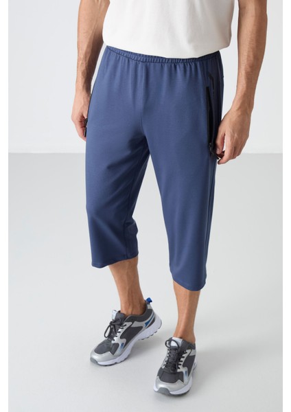 Petrol Fermuar Cepli Standart Kalıp Klasik Paça Erkek Kapri - 83091