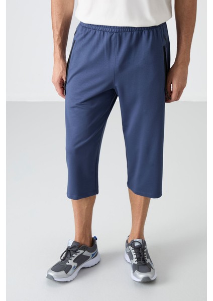 Petrol Fermuar Cepli Standart Kalıp Klasik Paça Erkek Kapri - 83091 fırsatları