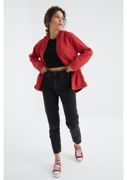 Fiesta Kapüşonlu Fermuarlı Rahat Form Kadın Polar Sweatshirt - 97233 fiyatları