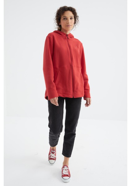 Fiesta Kapüşonlu Fermuarlı Rahat Form Kadın Polar Sweatshirt - 97233 fırsatları