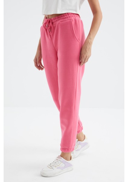 Şeker Pembe Yüksek Bel Basic Bağcıklı Jogger Polar Kadın Eşofman Alt - 94622 fiyatları