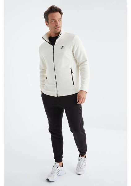 Ekru Fermuarlı Dik Yaka Standart Kalıp Erkek Polar Sweatshirt - 88134 fiyatları