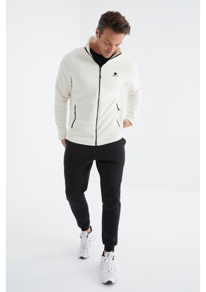 Ekru Fermuarlı Dik Yaka Standart Kalıp Erkek Polar Sweatshirt - 88134 fırsatları