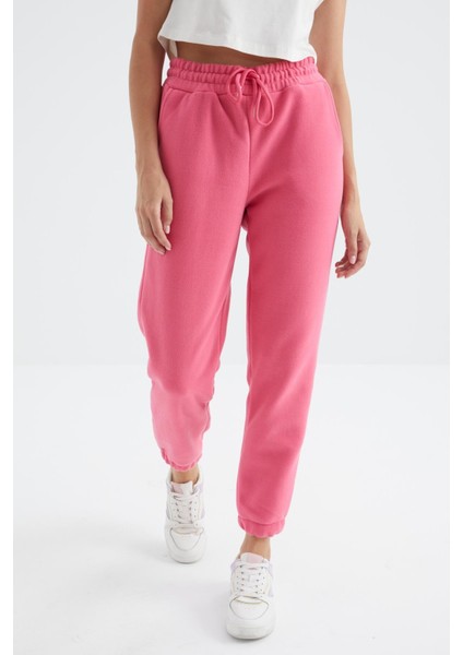 Şeker Pembe Yüksek Bel Basic Bağcıklı Jogger Polar Kadın Eşofman Alt - 94622 fırsatları