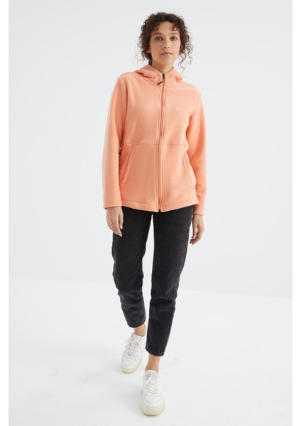 Kavun Içi Kapüşonlu Fermuarlı Rahat Form Kadın Polar Sweatshirt - 97233 modelleri