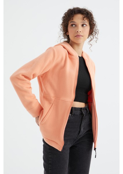 Kavun Içi Kapüşonlu Fermuarlı Rahat Form Kadın Polar Sweatshirt - 97233 fırsatları