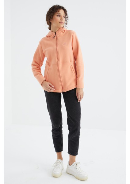 Kavun Içi Kapüşonlu Fermuarlı Rahat Form Kadın Polar Sweatshirt - 97233 indirimleri