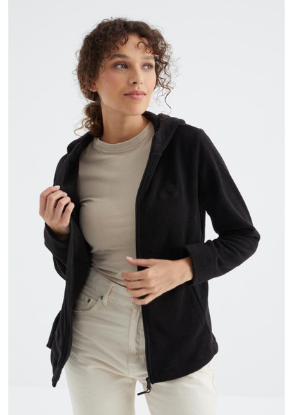 Siyah Kapüşonlu Fermuarlı Rahat Form Kadın Polar Sweatshirt - 97233 indirimleri