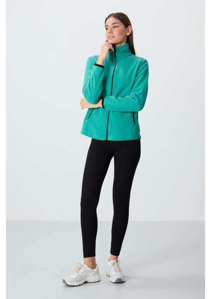 Deniz Yeşili Dik Yaka Fermuarlı Rahat Form Kadın Polar Sweatshirt - 97173 fiyatları
