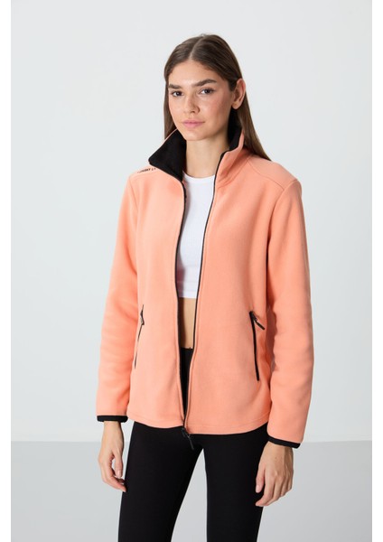 Kavun İçi Dik Yaka Fermuarlı Rahat Form Kadın Polar Sweatshirt - 97173
