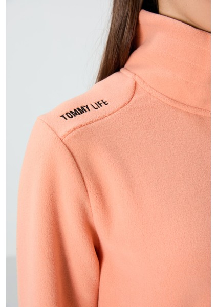 Kavun İçi Dik Yaka Fermuarlı Rahat Form Kadın Polar Sweatshirt - 97173 fırsatları