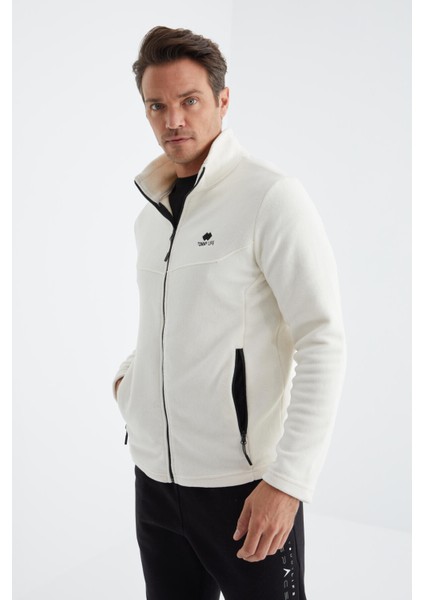 Ekru Fermuarlı Dik Yaka Standart Kalıp Erkek Polar Sweatshirt - 88134 indirimleri