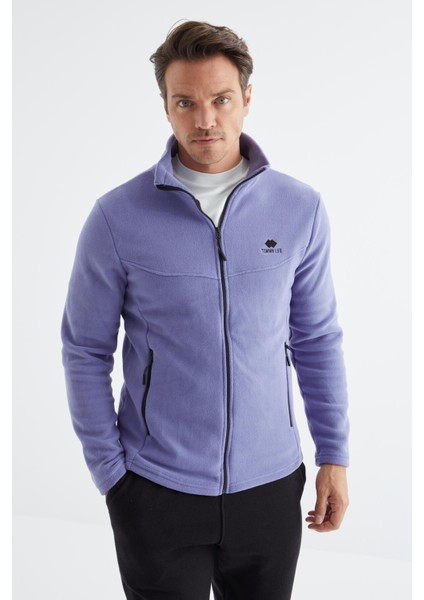 Açık Eflatun Fermuarlı Dik Yaka Standart Kalıp Erkek Polar Sweatshirt - 88134 modelleri