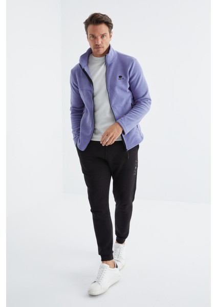 Açık Eflatun Fermuarlı Dik Yaka Standart Kalıp Erkek Polar Sweatshirt - 88134 fırsatları