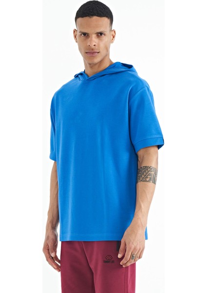 Saks Kapüşonlu Kol Etiket Detaylı Oversize Erkek T-shirt - 88179 indirimleri