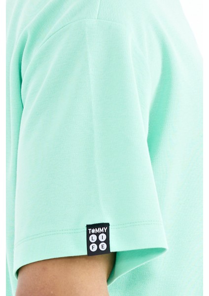 Su Yeşili Kol Arma Detaylı Basic Oversize Erkek T-Shirt - 88193 modelleri