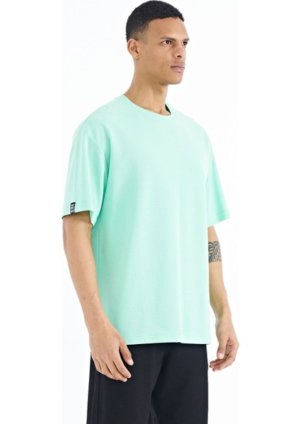 Su Yeşili Kol Arma Detaylı Basic Oversize Erkek T-Shirt - 88193 fırsatları