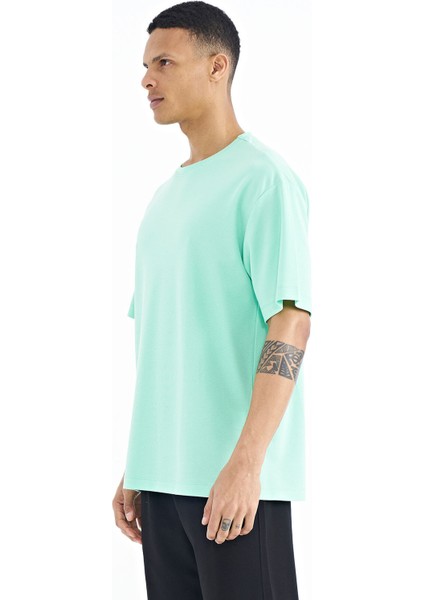 Su Yeşili Kol Arma Detaylı Basic Oversize Erkek T-Shirt - 88193 indirimleri