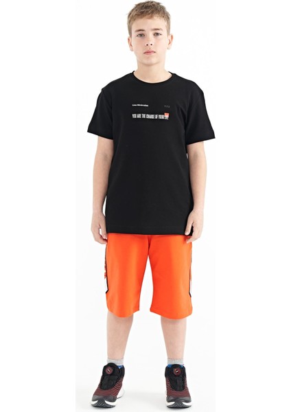 Siyah Baskı Detaylı O Yaka Standart Kalıp Erkek Çocuk T-Shirt - 11117 fiyatları