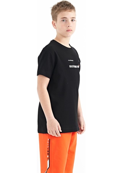 Siyah Baskı Detaylı O Yaka Standart Kalıp Erkek Çocuk T-Shirt - 11117 fırsatları
