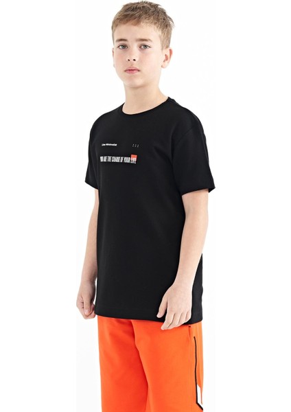 Siyah Baskı Detaylı O Yaka Standart Kalıp Erkek Çocuk T-Shirt - 11117 indirimleri