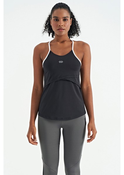 Siyah Sırt Çarpraz Askı Detaylı Standart Kalıp Kadın Spor Atlet - 97261 fiyatları