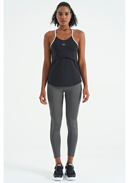 Siyah Sırt Çarpraz Askı Detaylı Standart Kalıp Kadın Spor Atlet - 97261 modelleri