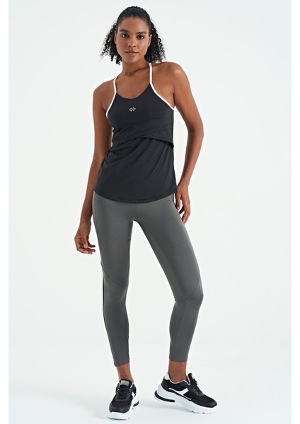 Siyah Sırt Çarpraz Askı Detaylı Standart Kalıp Kadın Spor Atlet - 97261 indirimleri