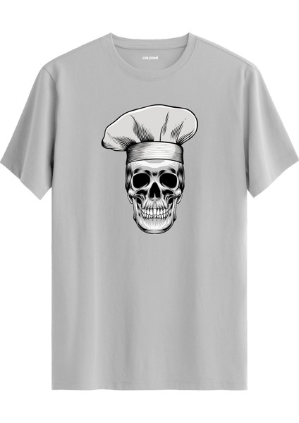 Şef Şapkası Kurukafa Baskılı Sokak Stili Rahat Günlük %100 Pamuk Tişört