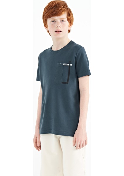 Orman Yeşili Cep Detaylı O Yaka Standart Kalıp Erkek Çocuk T-Shirt - 11120 fırsatları