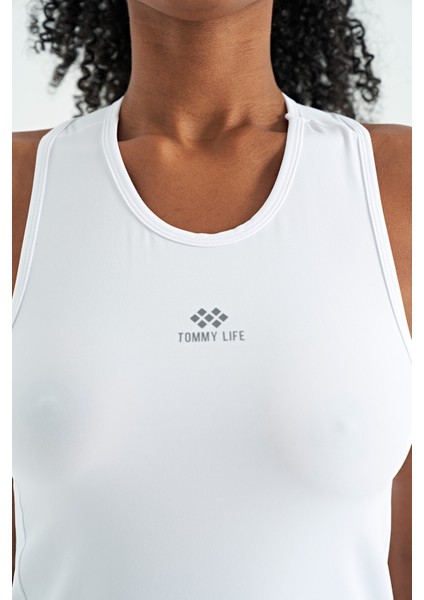 Beyaz Yırtmaç Detaylı O Yaka Sıfır Kollu Standart Kalıp Kadın Spor Atlet - 97256 fırsatları