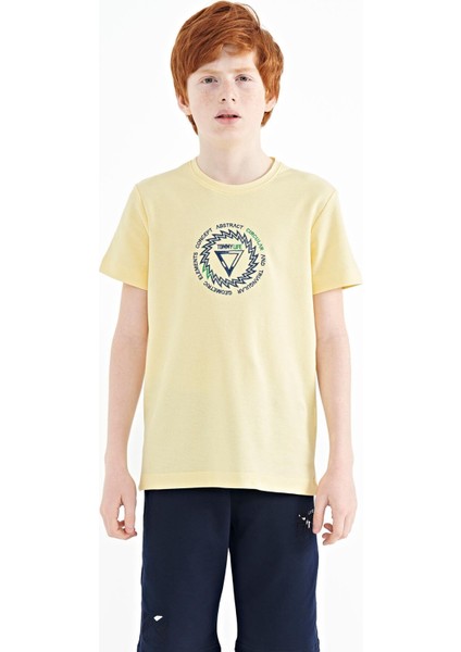 Sarı Nakış İşleme Detaylı O Yaka Standart Kalıp Erkek Çocuk T-Shirt - 11115
