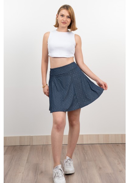 Denim Ince Tensel Kumaş Taşlı Etek 6794