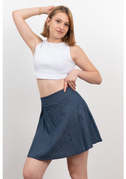Denim Ince Tensel Kumaş Taşlı Etek 6794 fiyatları