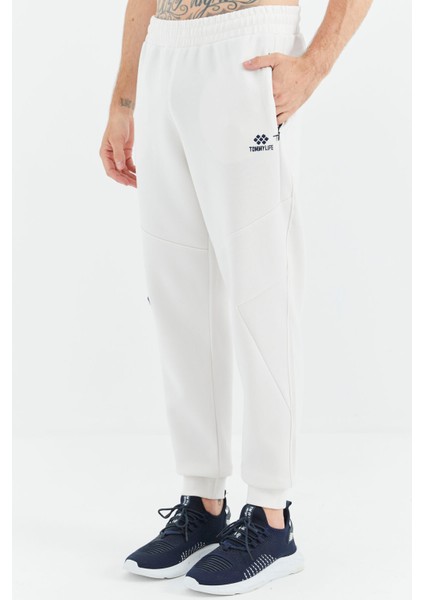 Ekru Bağcıklı Şerit Detaylı Rahat Kalıp Erkek Eşofman Alt - 82100 modelleri