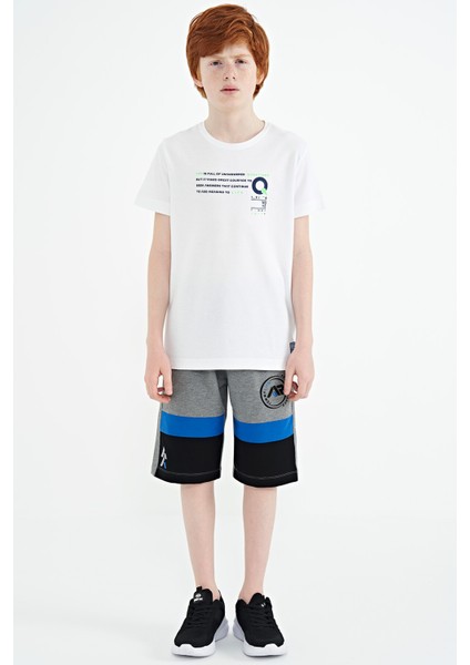 Beyaz Baskı Detaylı O Yaka Standart Kalıp Erkek Çocuk T-Shirt - 11145 fiyatları