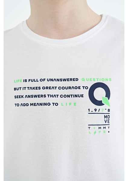 Beyaz Baskı Detaylı O Yaka Standart Kalıp Erkek Çocuk T-Shirt - 11145 modelleri