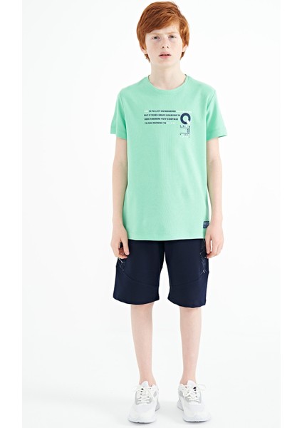 Su Yeşili Baskı Detaylı O Yaka Standart Kalıp Erkek Çocuk T-Shirt - 11145 fiyatları