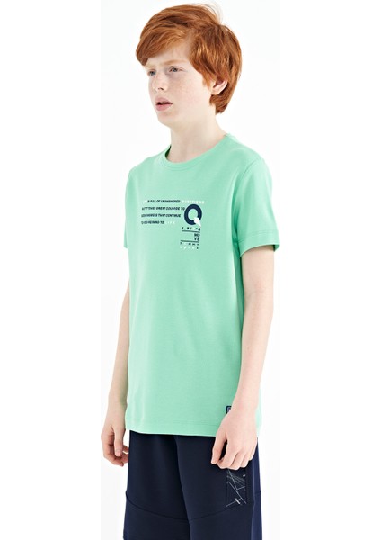Su Yeşili Baskı Detaylı O Yaka Standart Kalıp Erkek Çocuk T-Shirt - 11145 fırsatları