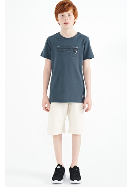 Orman Yeşili Baskı Detaylı O Yaka Standart Kalıp Erkek Çocuk T-Shirt - 11145 fiyatları