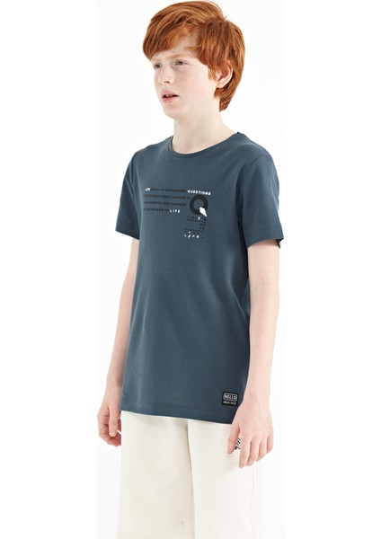 Orman Yeşili Baskı Detaylı O Yaka Standart Kalıp Erkek Çocuk T-Shirt - 11145 fırsatları