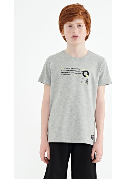 Gri Melanj Baskı Detaylı O Yaka Standart Kalıp Erkek Çocuk T-Shirt - 11145