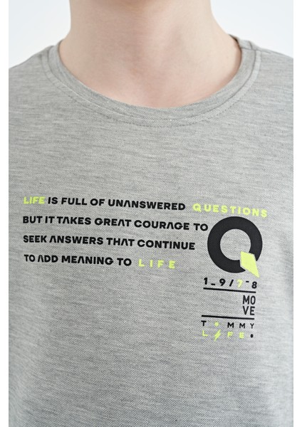 Gri Melanj Baskı Detaylı O Yaka Standart Kalıp Erkek Çocuk T-Shirt - 11145 modelleri