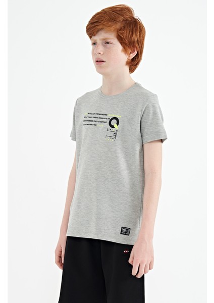 Gri Melanj Baskı Detaylı O Yaka Standart Kalıp Erkek Çocuk T-Shirt - 11145 fırsatları