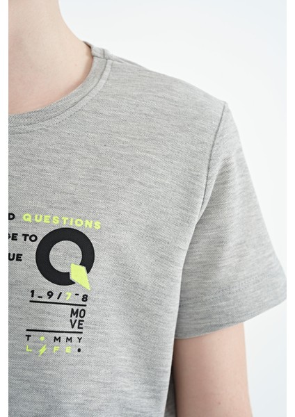 Gri Melanj Baskı Detaylı O Yaka Standart Kalıp Erkek Çocuk T-Shirt - 11145 indirimleri