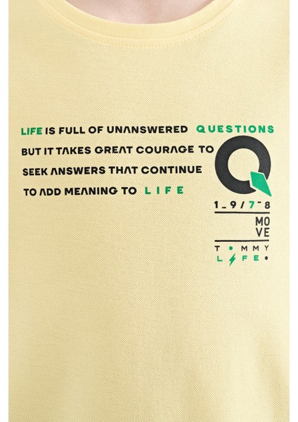 Sarı Baskı Detaylı O Yaka Standart Kalıp Erkek Çocuk T-Shirt - 11145 modelleri