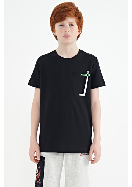 Lacivert Cep Detaylı O Yaka Standart Kalıp Erkek Çocuk T-Shirt - 11120